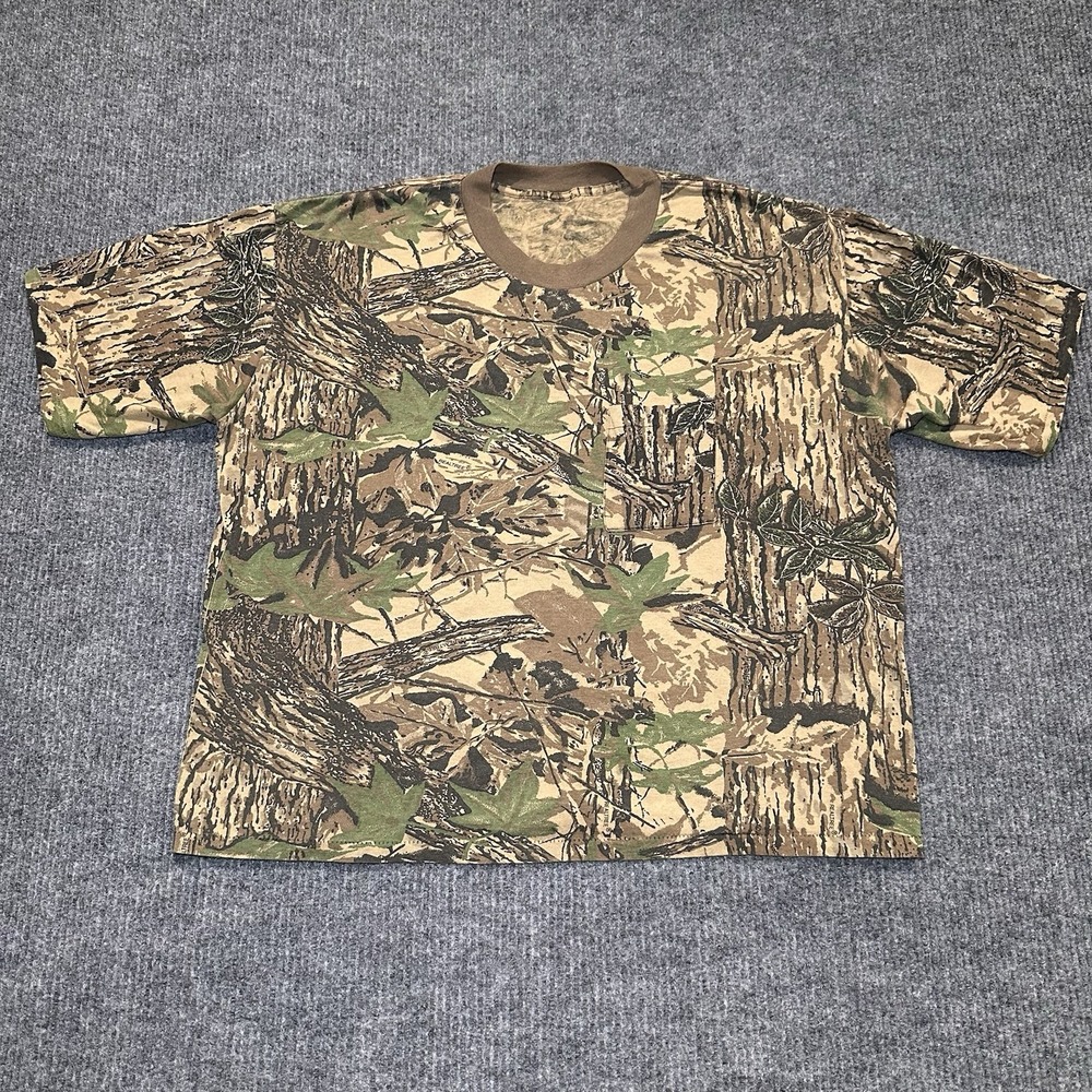 Realtree Camo T Shirt Pocket Tee Vintage 90s Cut Tag Mens 2XL Hunting AOP‎